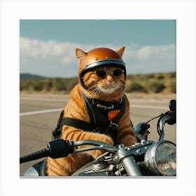 Orange Cat On Motorcycle 1 Canvas Print