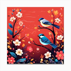 A Bright Toned Design With Flowers And Leaves Trees And Birds A Beautiful And Simple Picture Birds In A Tree Canvas Print