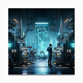 Cyber Industrial Landscape Featuring Advanced Automation Sleek Robotic Arms Performing Intricate Ta (4) Canvas Print