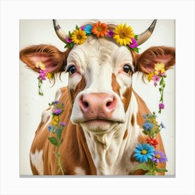 Cow With Flowers 7 Canvas Print