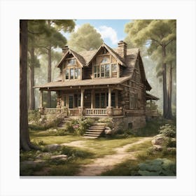 Log Cabin In The Woods Canvas Print