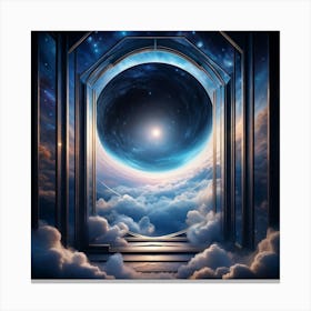 Surreal Visualization Of A Geometric Portal Like A Window Into A Dreamy Abstract Sky Filled With Sw (3) Canvas Print