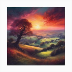 Meadows and Green Fields at Sundown Canvas Print
