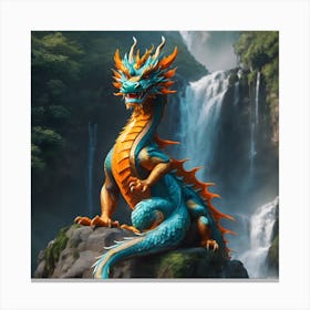Chinese Dragon With Waterfall Canvas Print