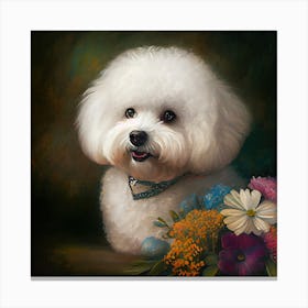 Dog With Flowers 1 Canvas Print