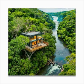 House On The Edge Of A Waterfall Canvas Print