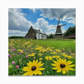 Windmill In The Meadow Canvas Print
