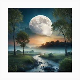 Full Moon Over A Stream Canvas Print