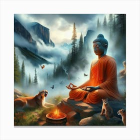 Buddha With Cougar Canvas Print