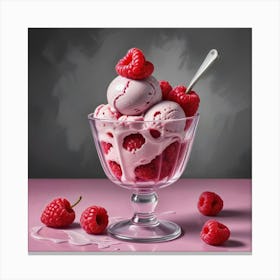 Oil Painting Vibrant Raspberry Ice Cream Canvas Print