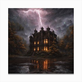 An Abandoned Large Palace In The Midst Of A Dark Forest With Eerie Rainy Weather And The Predomin (2) Canvas Print
