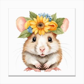 Floral Baby Hamster Nursery Illustration (30) Canvas Print