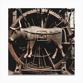 Bull In A Wheel Canvas Print