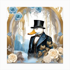 Duck In A Top Hat Watercolor Splash Dripping 3 Canvas Print