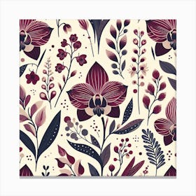 Scandinavian style,Pattern with burgundy Orchid flowers 2 Canvas Print