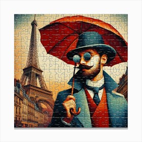 Abstract Puzzle Art French man with umbrella Canvas Print