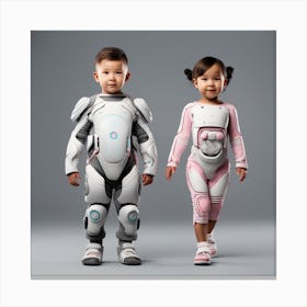 Two Children In Robot Suits Canvas Print