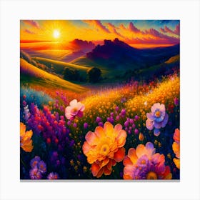 Sunset With Flowers Canvas Print