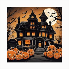 Halloween House With Pumpkins Canvas Print