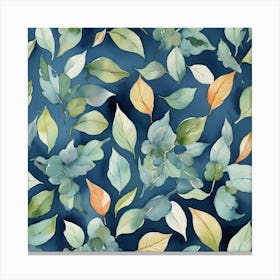 Watercolor Leaves On Blue Background Art Print 3 Canvas Print