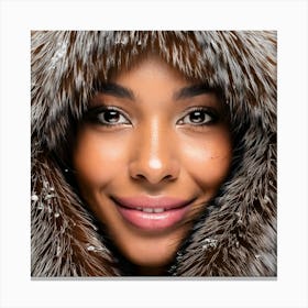 Firefly Macro Portrait Of Freckled Woman In Snowy Fur Jacket 17435 Canvas Print