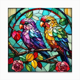 Two Parrots On A Branch Canvas Print