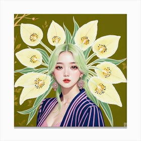 Asian Girl With Flowers 1 Canvas Print