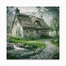 Cottage By The Stream 1 Canvas Print