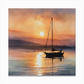 Sailboat At Sunset 1 Canvas Print