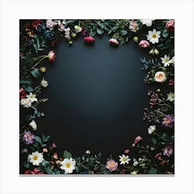 Floral Frame On A Black Background 6 Canvas Print