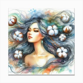 Cotton Girl Watercolor Painting Canvas Print