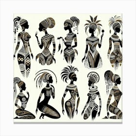 Tribal African Art Women silhouettes Canvas Print