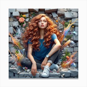 Girl In A Brick Wall Canvas Print