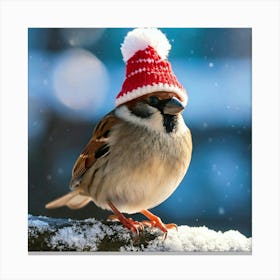 Firefly Cheerful Winter Sparrow In Festive Attire 92869 Canvas Print