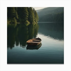 Single Boat Floating On A Calm Lake Canvas Print