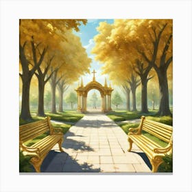 Golden Park Bench Canvas Print