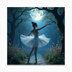 Graceful Ballerina In Enchanted Moonlit Garden 1 Canvas Print