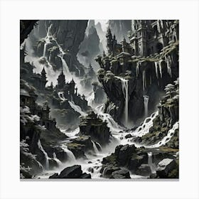 Waterfalls In The Mountains Canvas Print