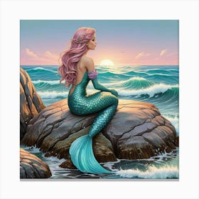 Tile Mural Mermaid Sitting On A Rock Sea Ocean Kitchen Bathroom Wall Backsplash (1) Canvas Print