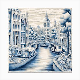 Amsterdam Canal Delft Tile Illustration 1 Canvas Print
