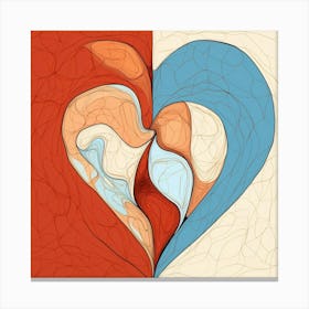 Swirl Half Orange Half Blue Heart Canvas Print