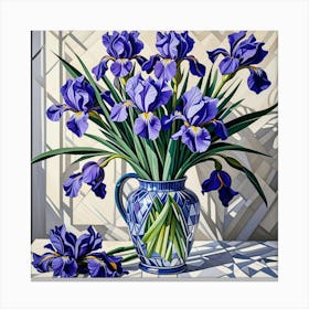 Bunch Of Irises Monochrome Background Cubism Canvas Print