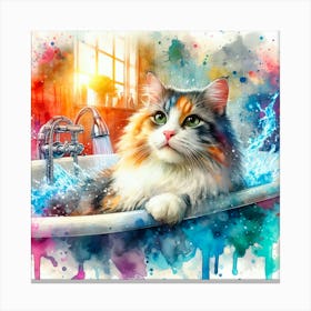 Cat In The Bath Canvas Print