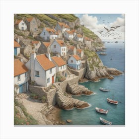 Cottages By The Sea art Canvas Print