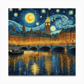 New york City Skyline At Starry Night Van Gogh Painting Pop Culture Canvas Print