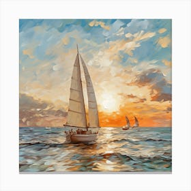 Sailboats At Sunset Canvas Print