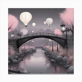 Pink Bridge Hot Air Balloons Landscape Canvas Print