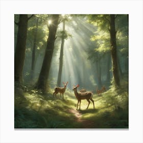 Deer In The Woods paintings art print 2 Canvas Print