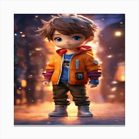 Cute Boy In Orange Jacket Canvas Print