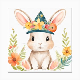 Floral Baby Rabbit Nursery Illustration (9) Canvas Print